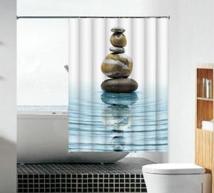 וילון אמבטיה בד חלוקי נחל כחלחלים