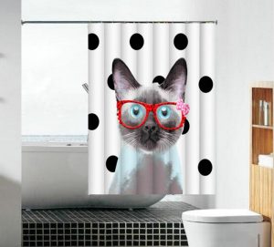 וילון אמבטיה בד חתול עם משקפיים