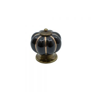 ידית כפתור קרמיקה P15 – שחור עם עיטור זהב