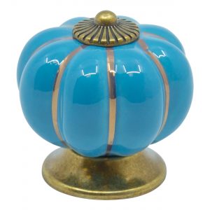 ידית כפתור קרמיקה P15 – כחול עם עיטור זהב