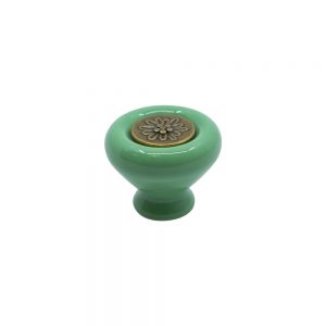 ידיות כפתור למטבח ורהיטים קרמיקה P20 – ירוק עם דקור ברונזה