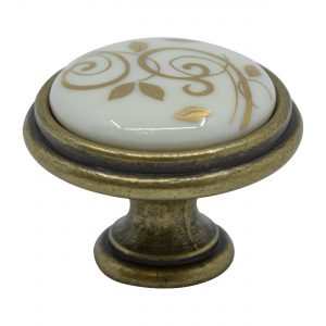 ידית כפתור P77 – ברונזה עתיקה / פורצלן קרם עיטור זהב M1
