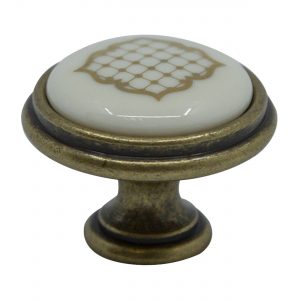 ידית כפתור P77 – ברונזה עתיקה / פורצלן קרם עיטור זהב S1
