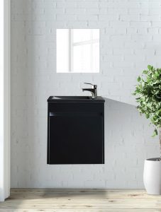 ארון  אמבטיה דגם סולו שחור כיור שחור כולל כיור או משטח עץ