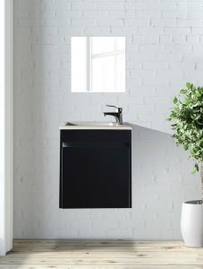ארון  אמבטיה דגם סולו שחור כיור לבן כולל כיור איטגרלי או משטח עץ אלון