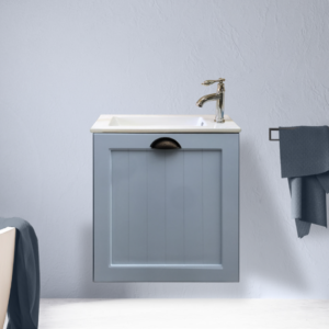 ארון אמבטיה כפרי תלוי דלתות מסגרת ומשטח אינטגרלי – דגם ניו דקו